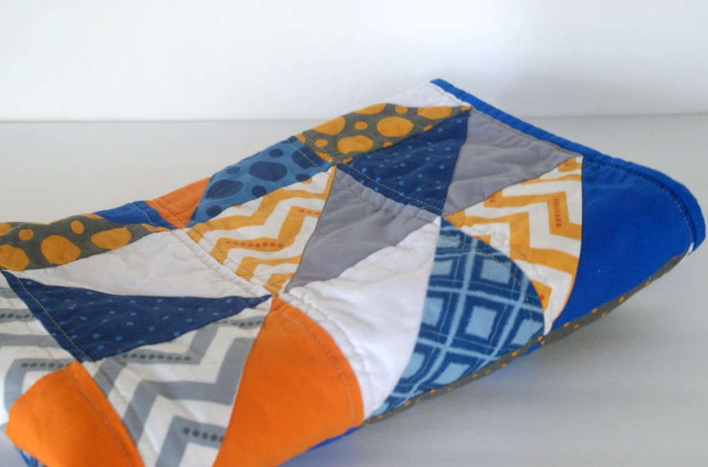 orange blue white and gray triangle quilt