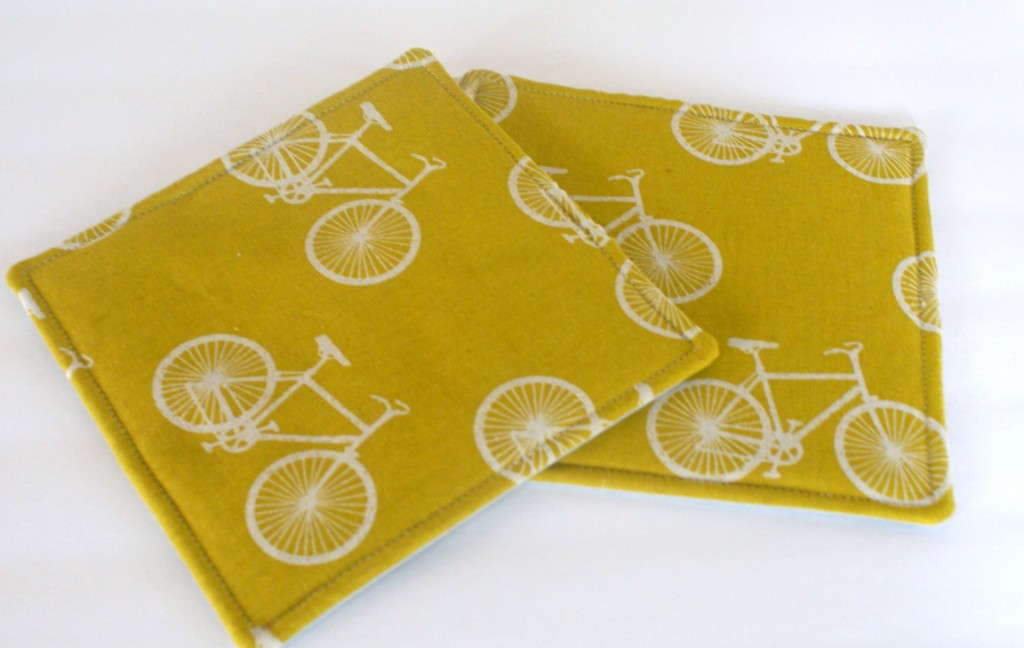 yellow canvas bike potholder set