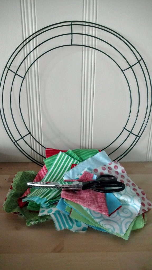 wire wreath and fabric scraps