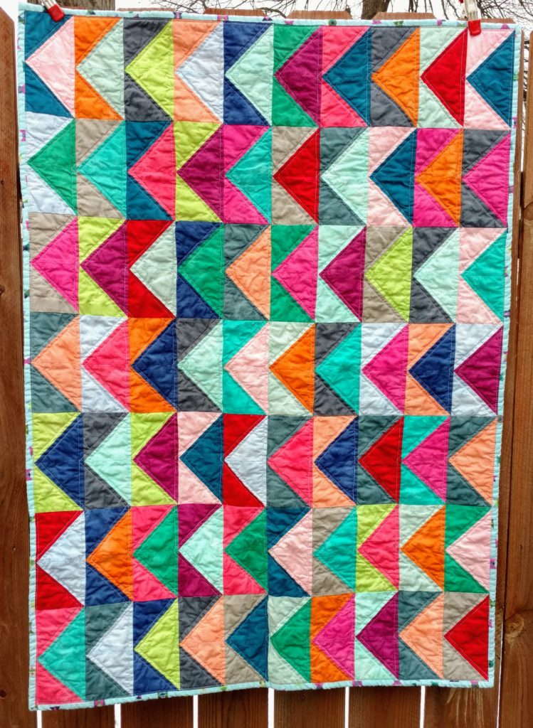 Rainbow baby quilt, gender neutral baby quilt, half square triangle quilt, quilts for sale, boundless fabrics, modern baby quilt