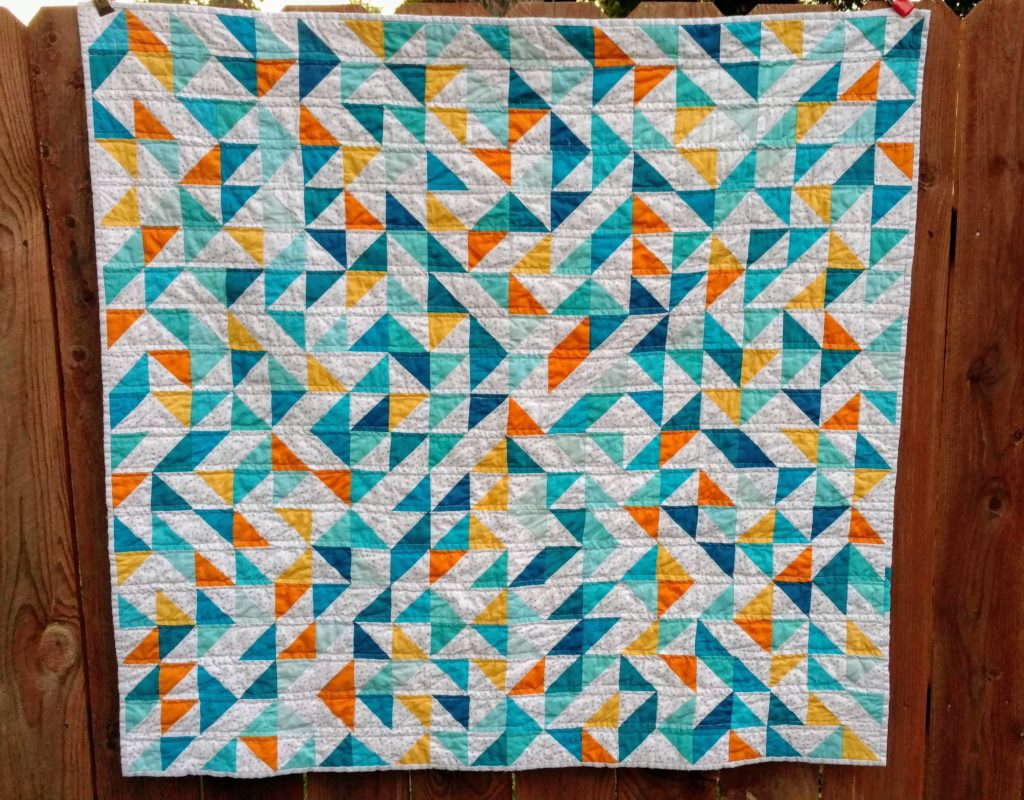 baby quilt, scrap quilt, solids quilt, modern quilt, half square triangles